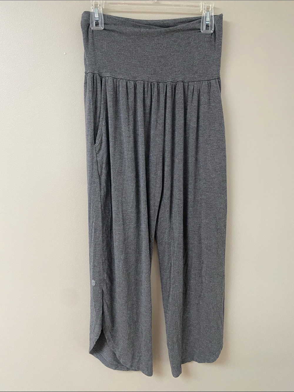High-Waist Wide-Leg Gray Lounge Pants with Fold-Over Waistband